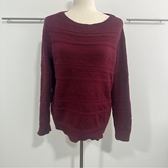 Loft Size L Burgundy Cotton Crew Neck Cable Pullover Sweater Business Casual - Picture 2 of 11